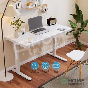 Electric Sit Stand Up Standing Desk Tempered Glass Top Height Adjustable White - Picture 1 of 12