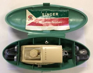 Vintage 1960's Singer Buttonholer With Green Case And 9 Templates + Instructions - Picture 1 of 10