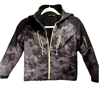 Snozu Jacket Youth Small 7/8 Black Gray Camo Hooded Softshell Fleece Lined - Image 1 of 4