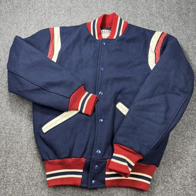 Vintage DeLONG Jacket Mens Small Blue Wool Varsity Letterman Made USA 90s - Image 1 of 4