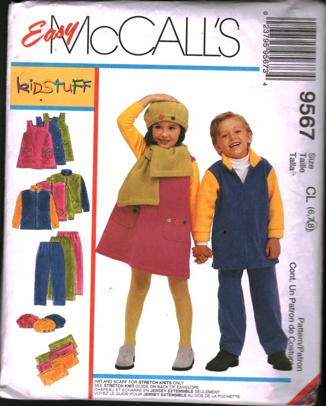 9567 Vintage McCalls SEWING Pattern Girls 1990s Jumper Top Pants Scarf Hat Easy - Image 1 of 2