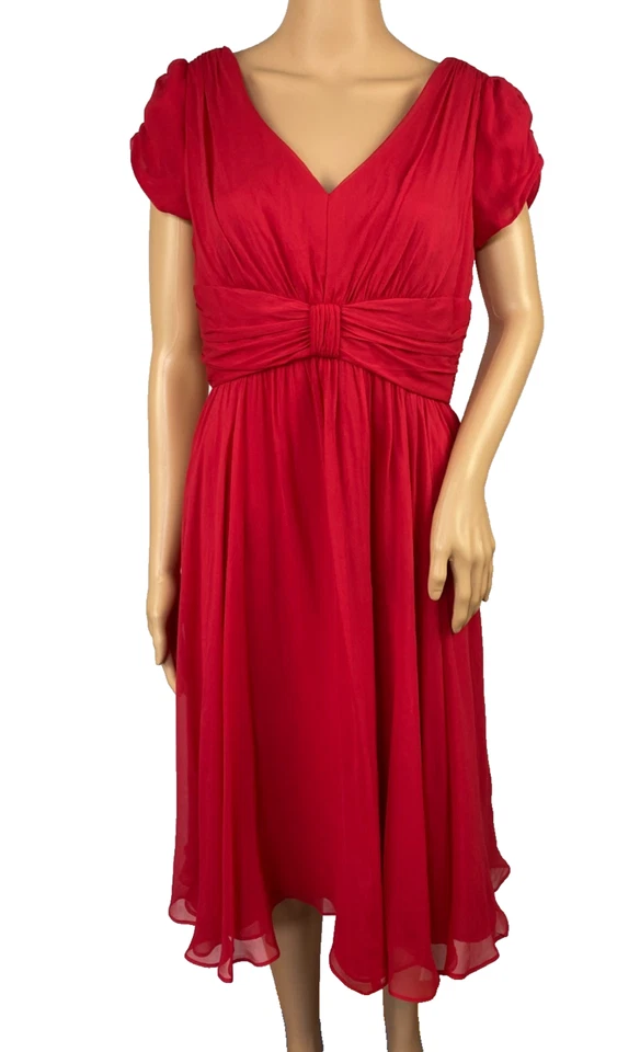 Suzi Chin For Maggy Boutique Silk Dress Women's Size 10 Red Short Sleeve Lined - Image 1 of 4