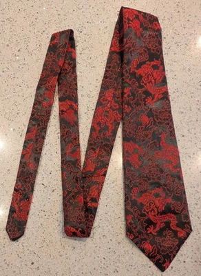 Corbata DRAGON TIE Negra Roja 100% Seda - GeeBee - Hecha a Medida en Tailandia Foto 1 de 4
