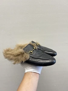 Gucci Princetown Jordaan Loafer Schwarz Fell Slide Pantolette Pferdegebiss 38 EU 8 US GM52 - Bild 1 von 9