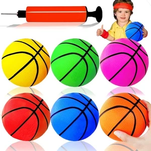 Mini pelotas de baloncesto de juguete de 6 piezas de 5 pulgadas, baloncesto inflable de goma colorida con - Imagen 1 de 4