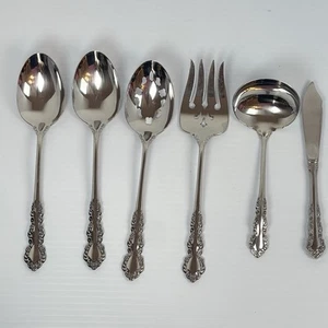 Oneida SHELLEY Cube Stainless Steel Flatware Floral Lot 6 Serving Fork Spoons - Picture 1 of 9