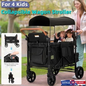 4 Seater Stroller Wagon Push Pull Quad Collapsible for 4 Kids Removable Canopy - Picture 1 of 14