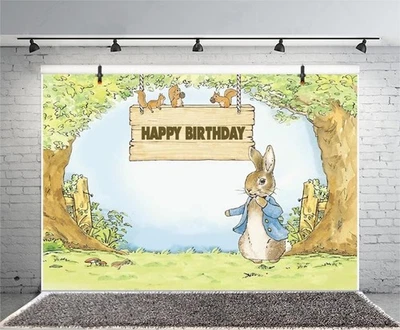 Rabbit Photography Backdrop Personalised Kids Birthday Party Photo Background - Image 1 of 4