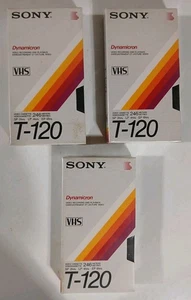 Lot Of 3 Sony Dynamicron T-120 VHS Blank Video Cassette Tape NOS New UNOPENED - Picture 1 of 8