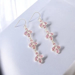 Pendientes de compromiso de circonita cúbica rosa natural pera de plata 925 nuevos joyas - Imagen 1 de 7