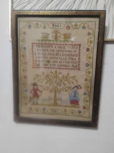 Vintage 1927 gerahmtes Freundschaft Volkskunst Kreuzstichmuster fertig  - Bild 1 von 14