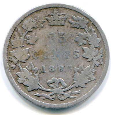 Canada 25 Cents 1893 KM-5 Key date rare     lotnov3568 - Image 1 of 2
