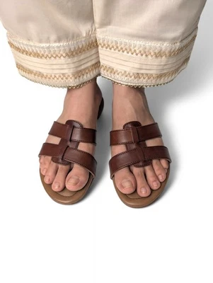 Brown Leather Slippers Women's Handmade Luxury Lounge Slipper Calf Leather  - Image 1 of 2