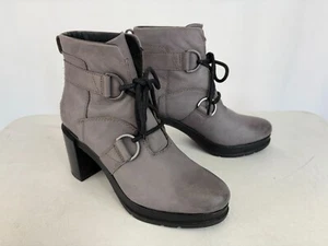Sorel Grey Leather Boots Lace Up Heeled Women's Sz 9 - Picture 1 of 7