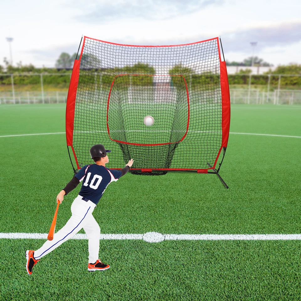 Red Pro Baseball Softball Hitting Pitching Net Baseball Backstop Practice Net - Image 1 of 4