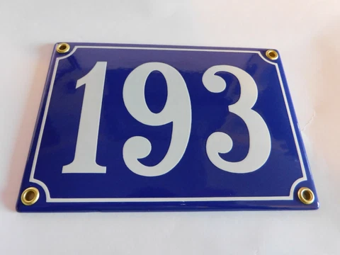 Antique French Blue  Genuine Enamel Porcelain House Door Number Sign / Plate 193 Cover
