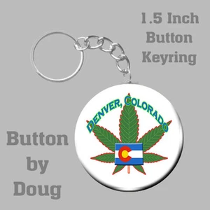 Marijuana Keyring/Bag Tag Personalized with Colorado City Name 1.5 Inch Charm - Picture 1 of 2