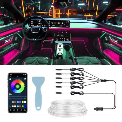 RGB USB LED Car Interior Neon Atmosphere Light Strip Lamp Under Dash Inside  APP - Image 1 of 4