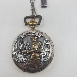 Remington Men's Pocket Watch With Chain Vintage Fisher Men Two Tone Case - Picture 1 of 10