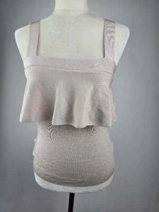 Neu mit Etikett! EXPRESS Größe Small elegantes Damen-Tanktop beige-rosa Rüschen vorne - Bild 1 von 3
