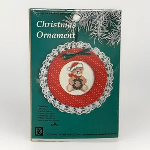 Designs For The Needle Christmas Ornament #1512 Bear And Wreath Cross Stitch Kit - Picture 1 of 2