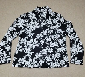 CROFT & BARROW Woman's Large SHACKET Black White Floral Button Up Stretch - Picture 1 of 6