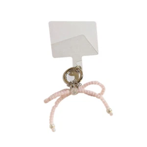Sweet Pink Bow Crystal Beaded Phone Lanyard Simple Bowknot Phone Chain Keychain - Zdjęcie 1 z 6