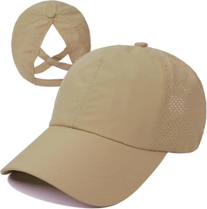 Adjustable Women's Criss Cross Ponytail Baseball Cap - Quick Dry Mesh Hat - Picture 1 of 13