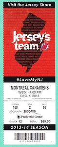 12-4-13 Canadiens at Devils boleto completo de hockey de la NHL sin usar Gionta Goal - Imagen 1 de 2