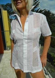 VINTAGE Rockabilly 1960s-70s Original Groovy Sheer Crochet Retro Shirt - Picture 1 of 8