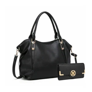 2pcs Set Ladies Soft Faux Leather Slouchy Hobo Handbag Shoulder Bag+Purse - Picture 1 of 31