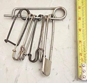 Vintage Lot Metal Safety Pin Key Tags 3.5" to 5" - Picture 1 of 6