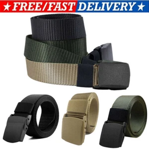 Men's Plastic Cam Buckle Nylon Canvas Tactical Waistband Webbing Military Belt - Picture 1 of 17