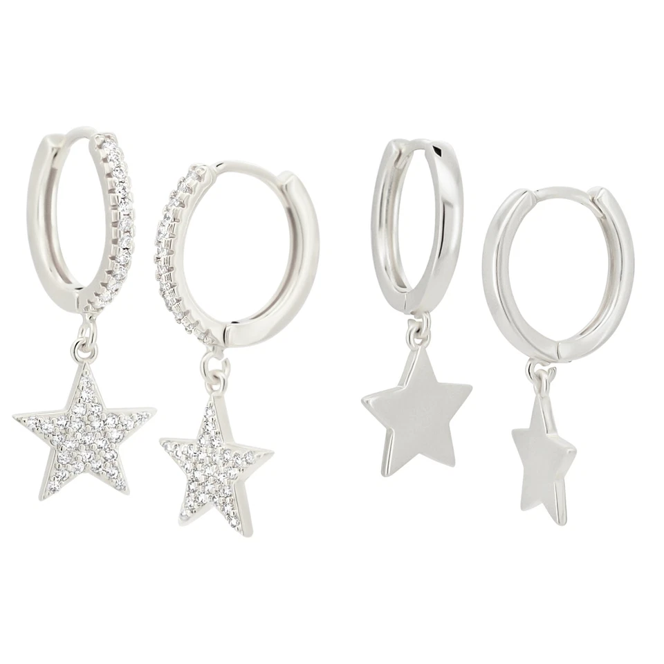 1 - 2 pares - Pendientes colgantes Huggies de acero quirúrgico estrella Foto 1 de 1