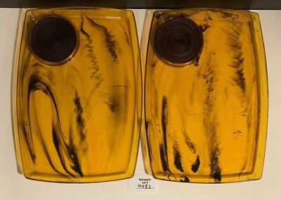 2 bandejas de platos de carey de lucite o plástico portavasos de rafia MCM de colección Foto 1 de 4
