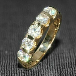 2.2CT Round Cut Moissanite 5 Stone Ring Half Eternity Band 14KYellow Gold Plated - Picture 1 of 6