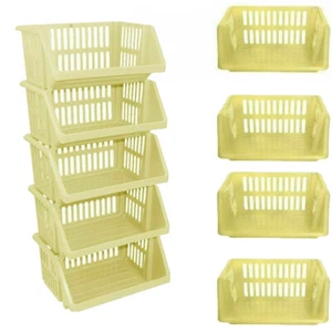 Cesta de almacenamiento de verduras crema plástico cocina fruta estante apilable 35 cm - Imagen 1 de 11