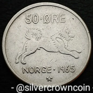 Norway 50 Ore 1965. KM#408. Half Dollar Coin. Olav V. Elkhound. Dog. Animals. - Picture 1 of 7