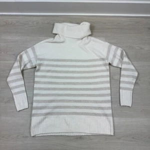 Ann Taylor Loft Oversized Cowl Neck Sweater Womens Small White Silver Stripe - Picture 1 of 7