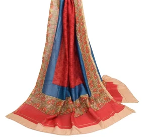 Sushila Vintage Red Scrap Dupatta 100%Pure Cotton Printed Floral Long Stole Veil - Picture 1 of 10