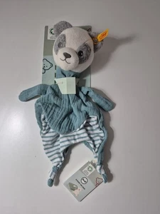 Steiff Schmusetuch Paco Panda Petrol blau gestreift Stofftier Handmade NEU - Bild 1 von 5