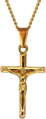 ® Crocifisso Collana Uomo Oro 18K O Argento Su Base Di Acciaio Inossidabile 316L - Immagine 1 di 4