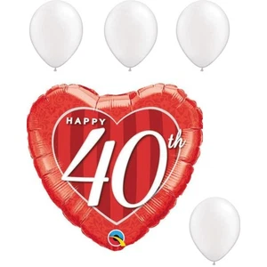 LOONBALLOON Anniversary Balloons -18" HAPPY 40TH DAMASK HEART with 4 Pearl White - Picture 1 of 1