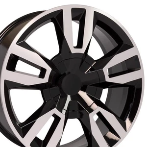 22 inch Black Machined 5620 Rims Set Fits Chevy Silverado Tahoe Suburban RST - Picture 1 of 5