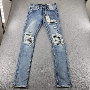 mnml Jeans Mens 31 Blue X203 Stretch Denim Distressed Ripped Slim Fit - Picture 1 of 18