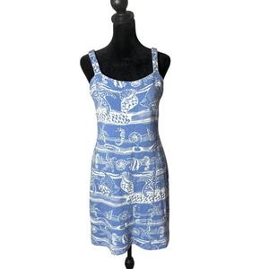 St. John Collection Knit Dress Blue Sleeveless Beach Nautical Seashells Size 2 4 - Picture 1 of 12