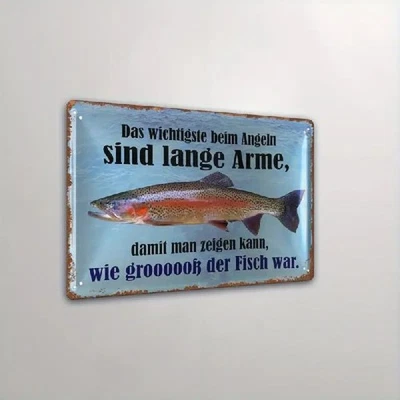 Blechschild Angel Angeln wie groß Fisch, lange Arme Metallschild TE2843 - Bild 1 von 2