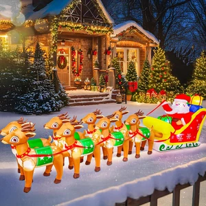 12 FT Christmas Inflatables with Santa Claus Reindeer Built-In LED Lights Blow u - Picture 1 of 12