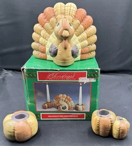 Vintage Thanksgiving Centerpiece Set Turkey Pumpkins Candle Holders Fall Decor - Picture 1 of 18