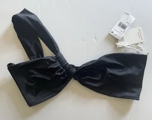 Top de natación de bikini Good American negro torcido delantero talla 4 bandeau sin tirantes - Imagen 1 de 5